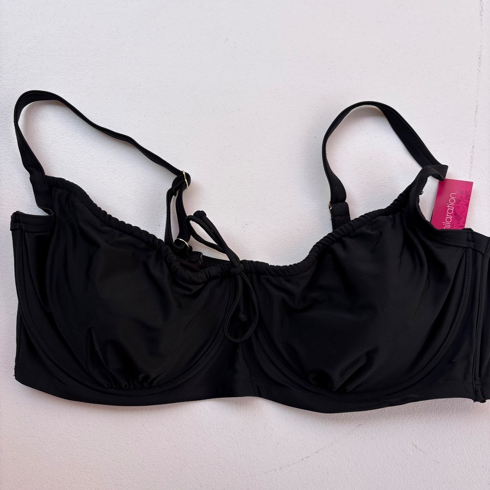 Xhilaration Black Underwire Bikini Swim‎ Top Plus Size 24W NWT Gold Hardware